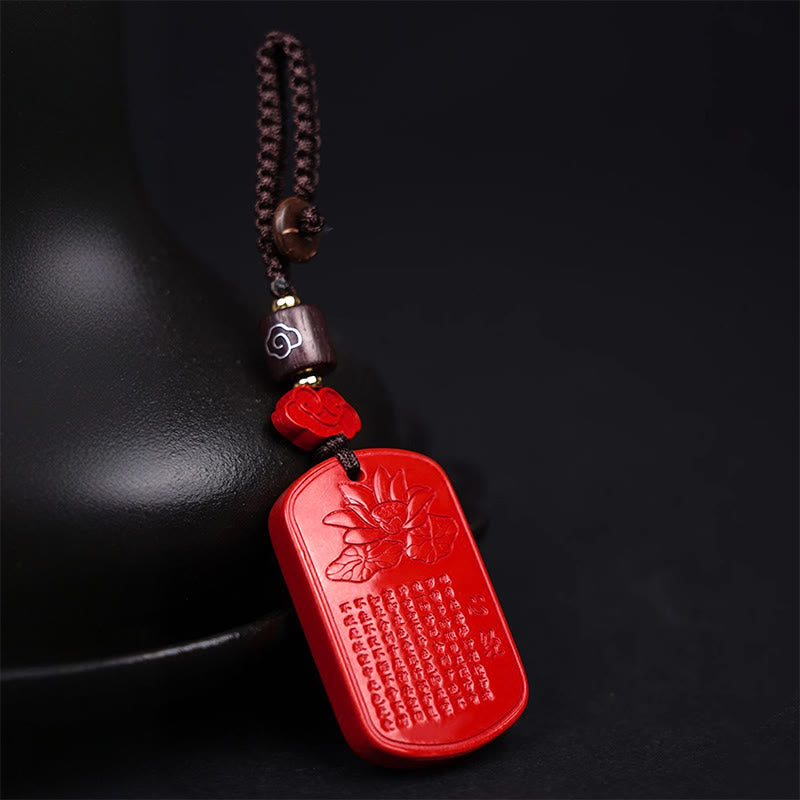 Buddha Stones Natural Cinnabar Heart Sutra Blessing Key Chain - image 0