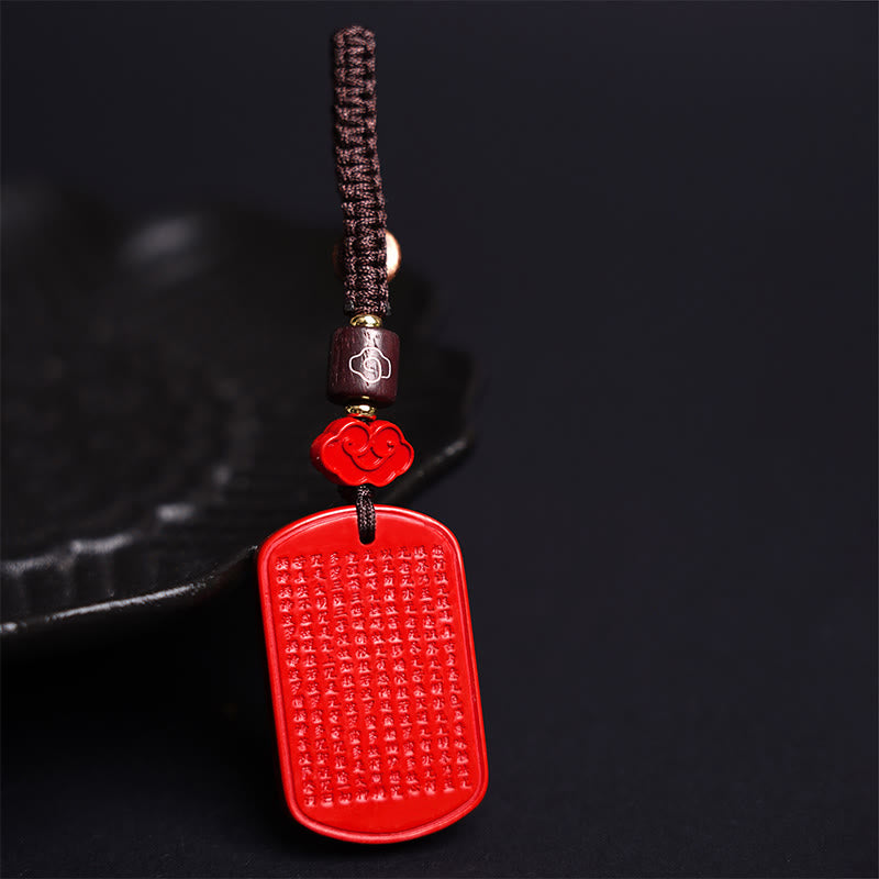 Buddha Stones Natural Cinnabar Heart Sutra Blessing Key Chain - image 2