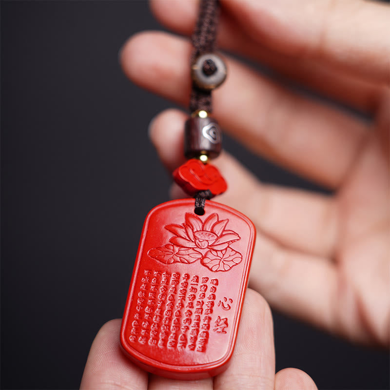 Buddha Stones Natural Cinnabar Heart Sutra Blessing Key Chain - image 1