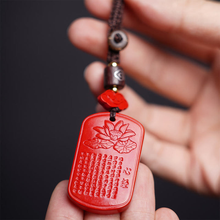 Buddha Stones Natural Cinnabar Heart Sutra Blessing Key Chain - image 1