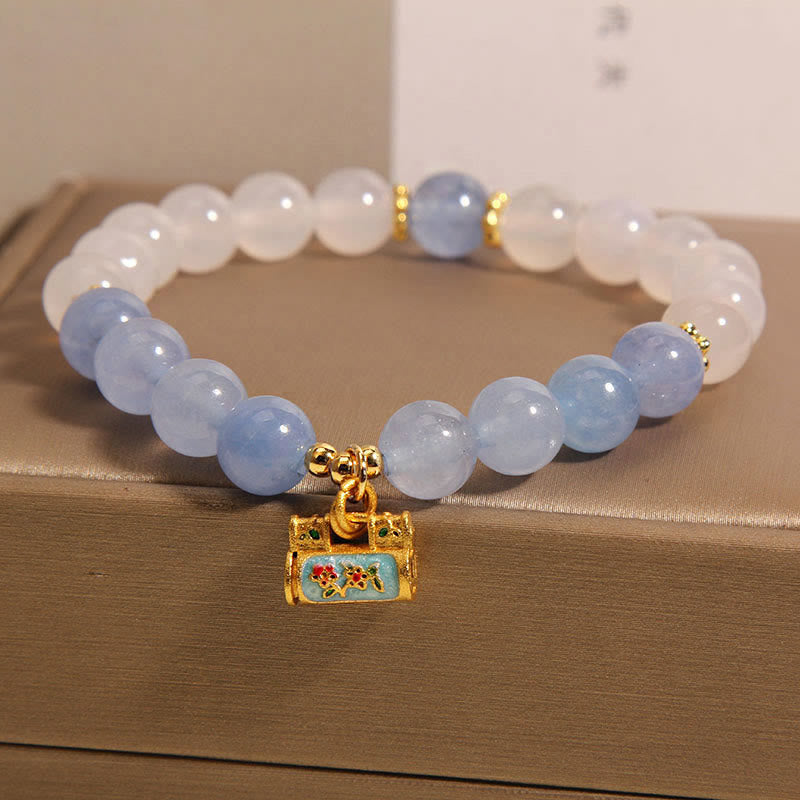 Buddha Stones Natural White Agate Aquamarine Protection Bracelet - image 2