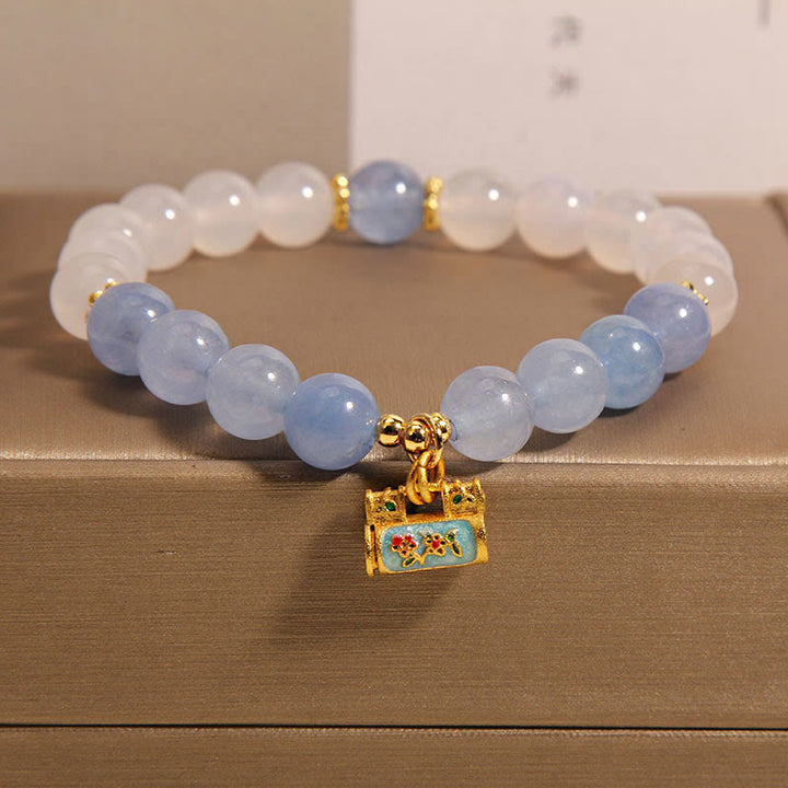 Buddha Stones Natural White Agate Aquamarine Protection Bracelet - White Agate Aquamarine(Wrist Circumference: 14-18cm) - image 0