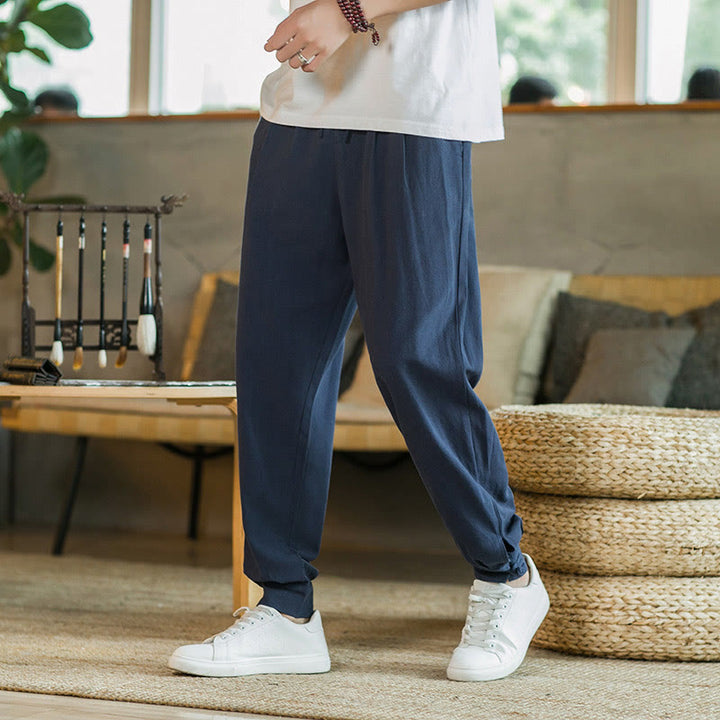 Buddha Stones Summer Plain Men's Cotton Linen Tapered Pants With Pockets - SteelBlue - US/UK/AU48,EU58(5XL)  - image 28