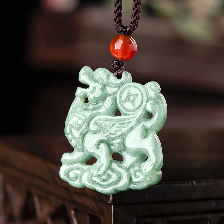 Buddha Stones Jade PiXiu Wealth Luck String Necklace Pendant - image 1