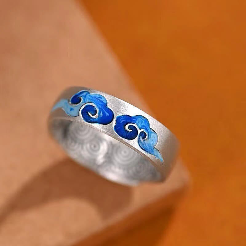 Buddha Stones Blue Auspicious Clouds Pattern Wealth Copper Adjustable Ring - Auspicious Clouds(Adjustable) - image 0