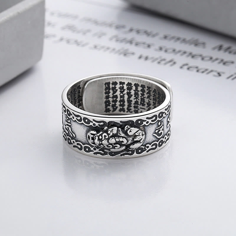Buddha Stones 925 Sterling Silver PiXiu Scripture Carved Wealth Adjustable Ring - image 3