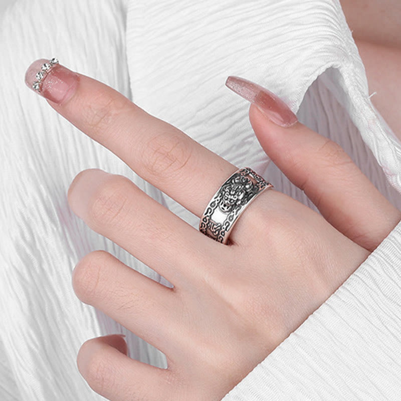 Buddha Stones 925 Sterling Silver PiXiu Scripture Carved Wealth Adjustable Ring - image 7