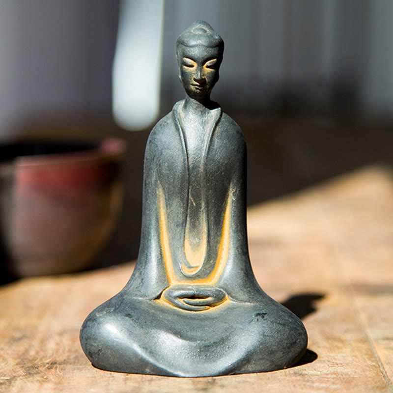 Buddha Stones Handmade Sakyamuni Buddha Iron Powder Rust Cast Resin Statue Home Decoration - image 1