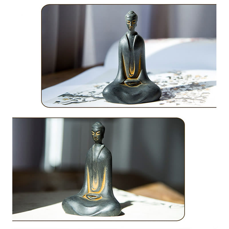 Buddha Stones Handmade Sakyamuni Buddha Iron Powder Rust Cast Resin Statue Home Decoration - image 12