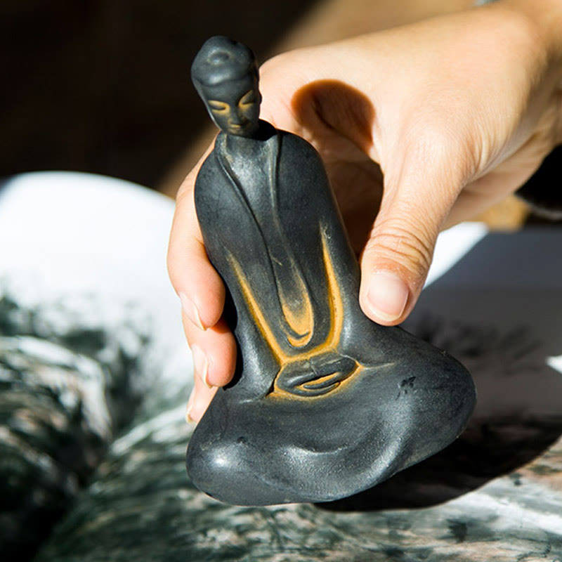 Buddha Stones Handmade Sakyamuni Buddha Iron Powder Rust Cast Resin Statue Home Decoration - image 3