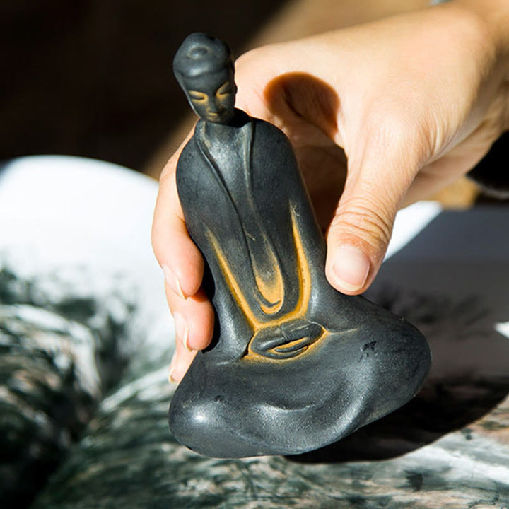 Buddha Stones Handmade Sakyamuni Buddha Iron Powder Rust Cast Resin Statue Home Decoration - image 3