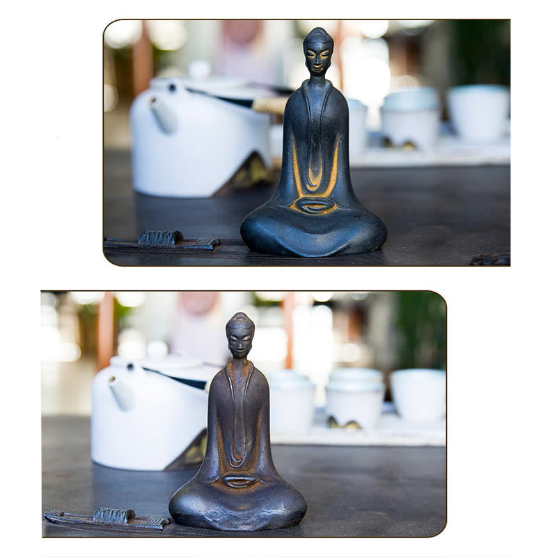 Buddha Stones Handmade Sakyamuni Buddha Iron Powder Rust Cast Resin Statue Home Decoration - image 13