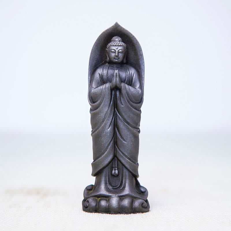 Buddha Stones Handmade Sakyamuni Buddha Namaste Iron Powder Rust Cast Resin Statue Decoration - Polished Buddha 14.5*5*3.4cm - image 12
