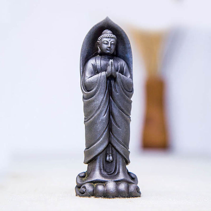 Buddha Stones Handmade Sakyamuni Buddha Namaste Iron Powder Rust Cast Resin Statue Decoration - image 20