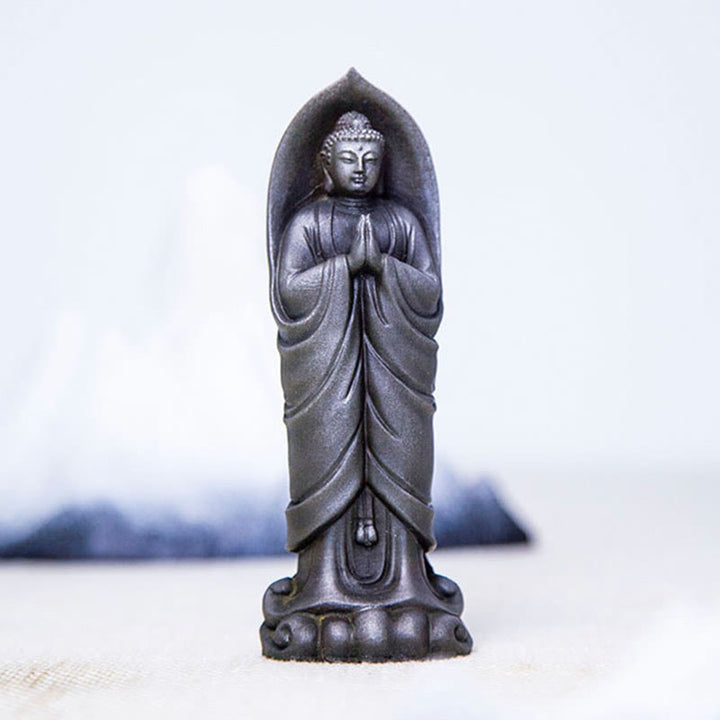 Buddha Stones Handmade Sakyamuni Buddha Namaste Iron Powder Rust Cast Resin Statue Decoration - image 22