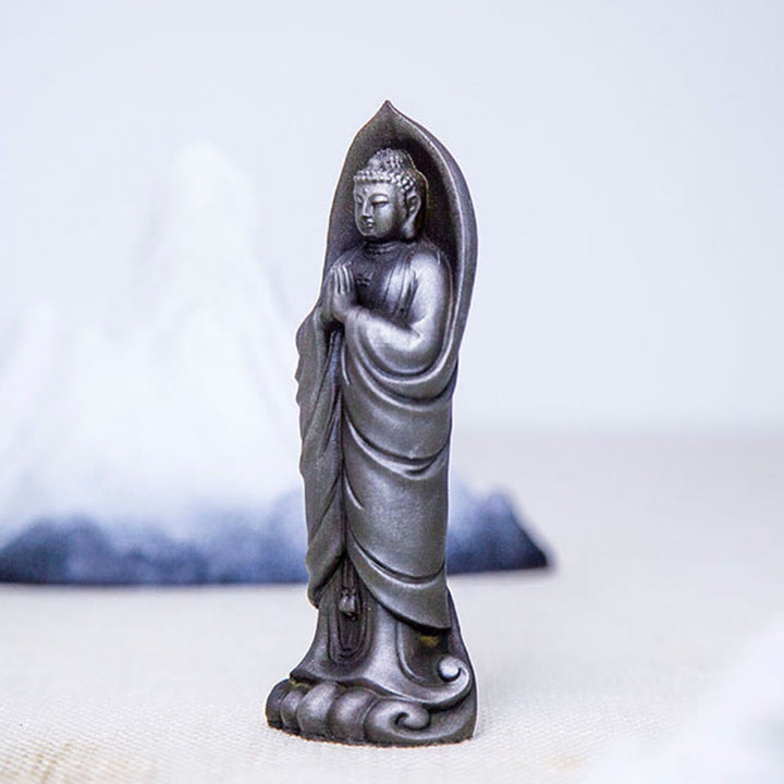 Buddha Stones Handmade Sakyamuni Buddha Namaste Iron Powder Rust Cast Resin Statue Decoration - image 24