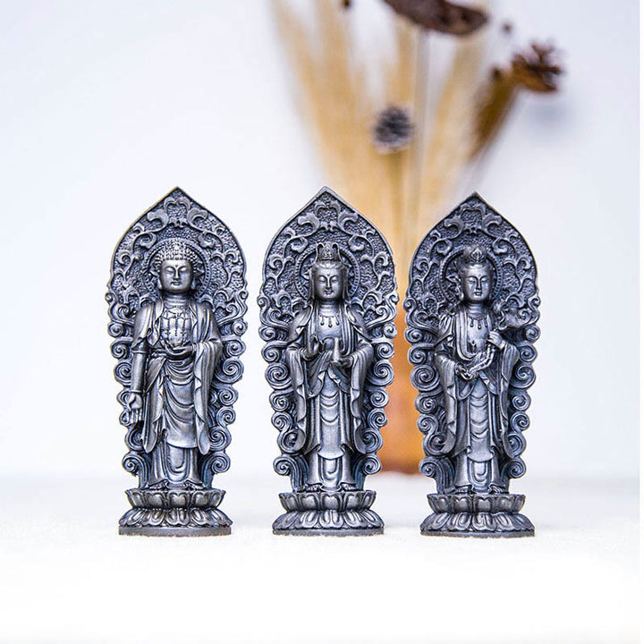 Buddha Stones Handmade Amitabha Guanyin Avalokitesvara Mahasthamaprapta Iron Powder Rust Cast Resin Statue Decoration - image 23