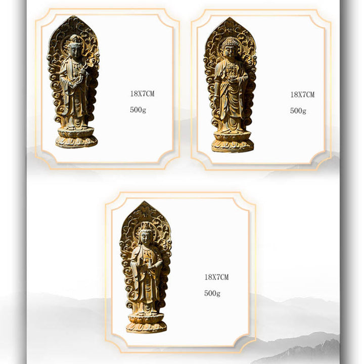 Buddha Stones Handmade Amitabha Guanyin Avalokitesvara Mahasthamaprapta Iron Powder Rust Cast Resin Statue Decoration - image 21