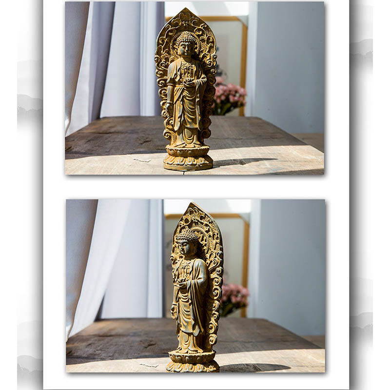 Buddha Stones Handmade Amitabha Guanyin Avalokitesvara Mahasthamaprapta Iron Powder Rust Cast Resin Statue Decoration - image 13