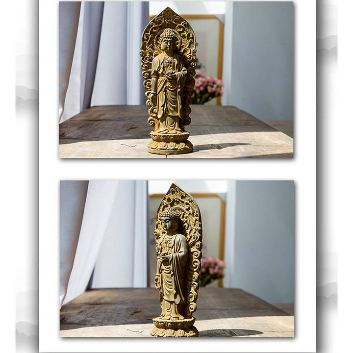 Buddha Stones Handmade Amitabha Guanyin Avalokitesvara Mahasthamaprapta Iron Powder Rust Cast Resin Statue Decoration - image 13