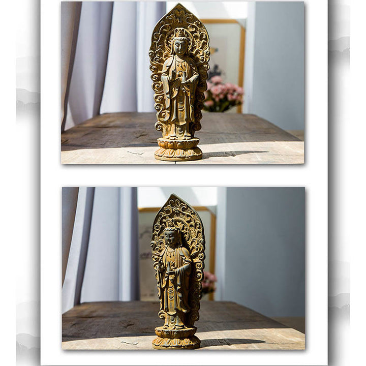 Buddha Stones Handmade Amitabha Guanyin Avalokitesvara Mahasthamaprapta Iron Powder Rust Cast Resin Statue Decoration - image 18