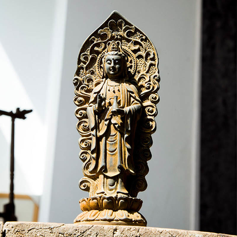 Buddha Stones Handmade Amitabha Guanyin Avalokitesvara Mahasthamaprapta Iron Powder Rust Cast Resin Statue Decoration - image 16