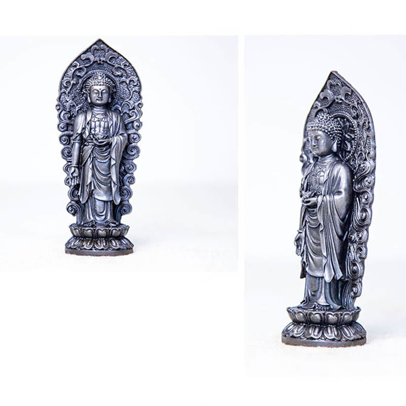 Buddha Stones Handmade Amitabha Guanyin Avalokitesvara Mahasthamaprapta Iron Powder Rust Cast Resin Statue Decoration - image 29