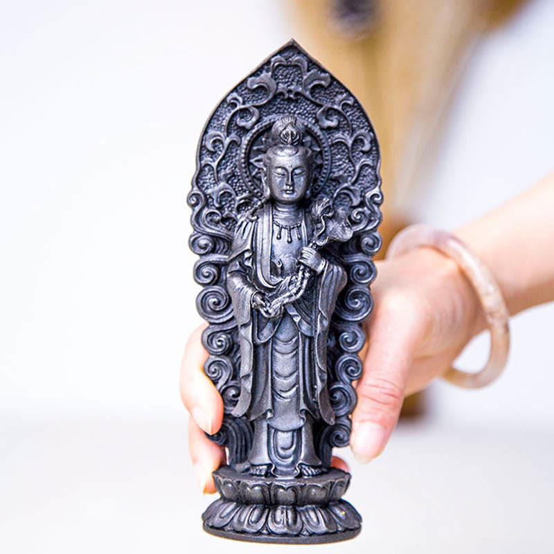Buddha Stones Handmade Amitabha Guanyin Avalokitesvara Mahasthamaprapta Iron Powder Rust Cast Resin Statue Decoration - image 25