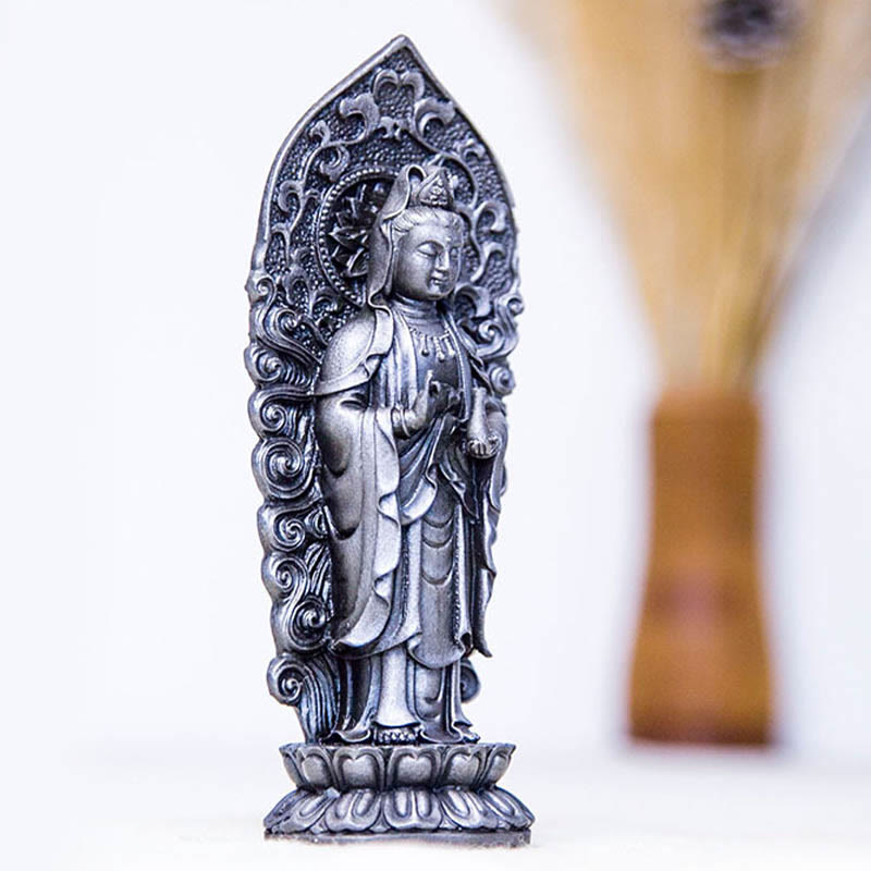 Buddha Stones Handmade Amitabha Guanyin Avalokitesvara Mahasthamaprapta Iron Powder Rust Cast Resin Statue Decoration - image 33