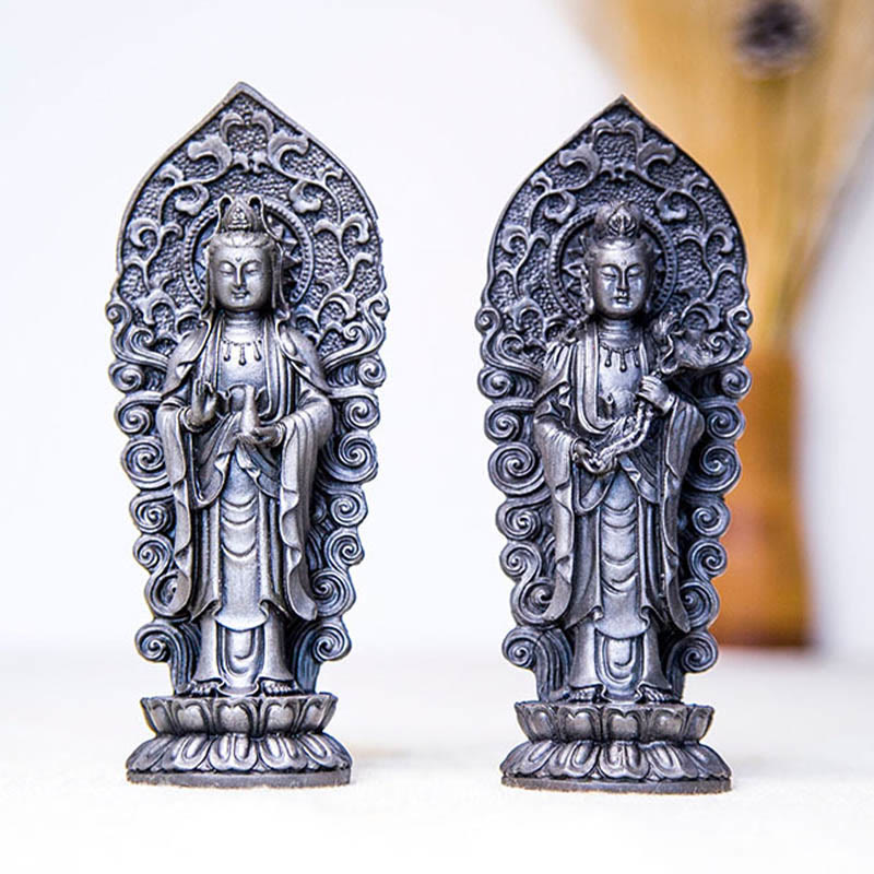 Buddha Stones Handmade Amitabha Guanyin Avalokitesvara Mahasthamaprapta Iron Powder Rust Cast Resin Statue Decoration - image 37