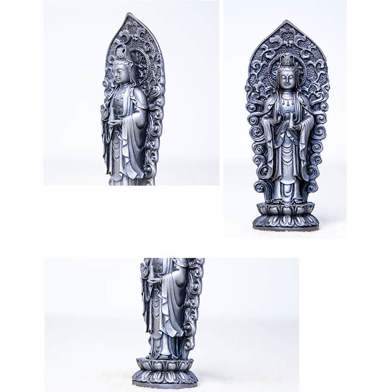 Buddha Stones Handmade Amitabha Guanyin Avalokitesvara Mahasthamaprapta Iron Powder Rust Cast Resin Statue Decoration - image 34