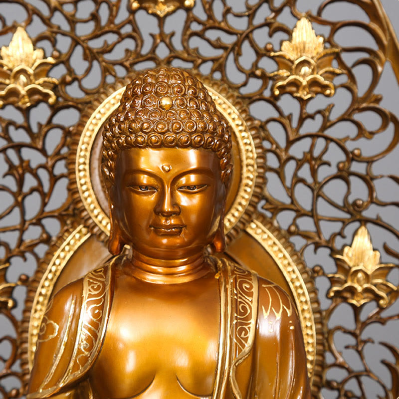 Buddha Stones Sakyamuni Amitabha Medicine Buddha Figurine Serenity Copper Statue Home Offering Decoration - image 9