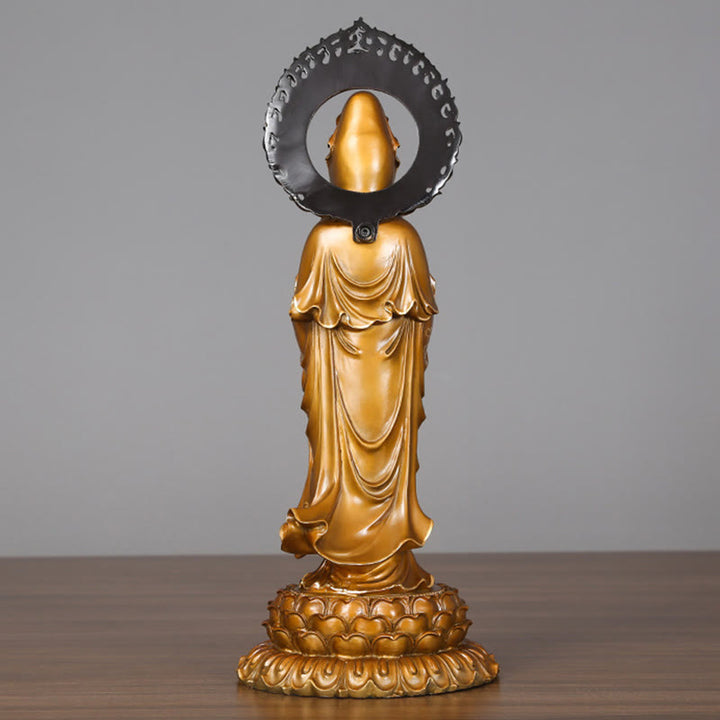 Buddha Stones Kwan Yin Avalokitesvara Lotus Aura Success Brass Copper Statue Home Decoration - image 2