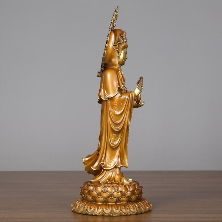 Buddha Stones Kwan Yin Avalokitesvara Lotus Aura Success Brass Copper Statue Home Decoration - image 6