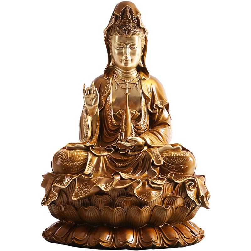Buddha Stones Kwan Yin Avalokitesvara Lotus Sitting Harmony Brass Copper Statue Home Altar Decoration - image 16