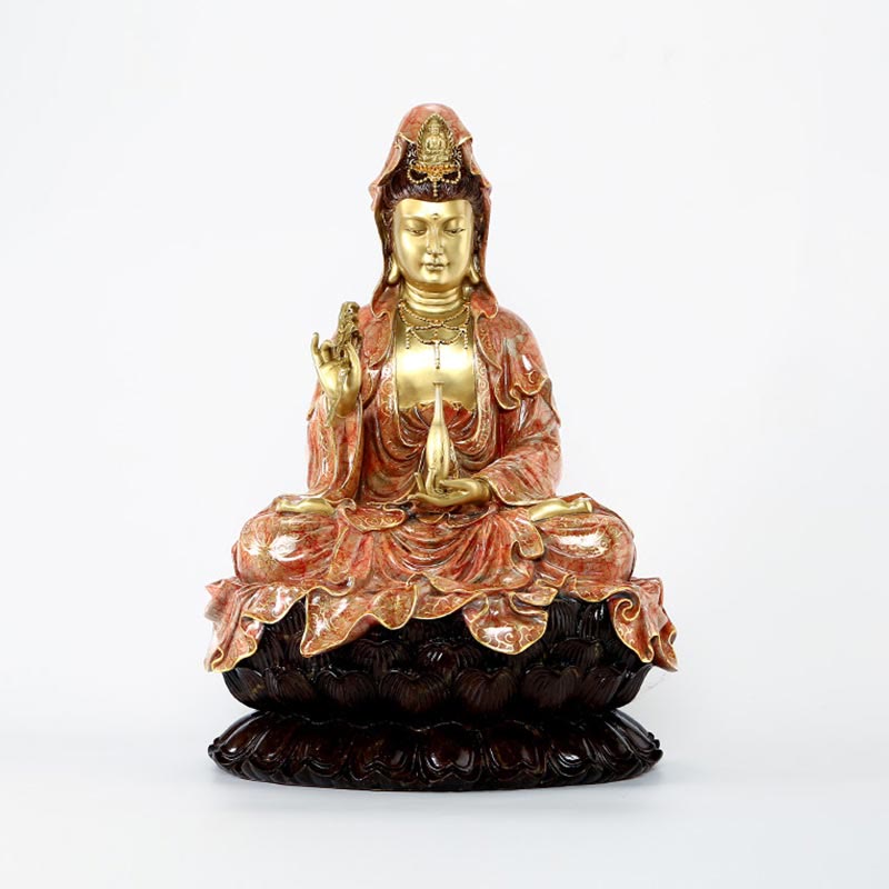 Buddha Stones Kwan Yin Avalokitesvara Lotus Sitting Harmony Brass Copper Statue Home Altar Decoration - image 19