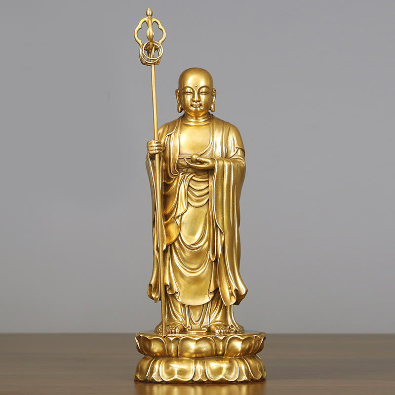 Buddha Stones Ksitigarbha Bodhisattva Figurine Compassion Copper Statue Home Offering Decoration - Ksitigarbha Bodhisattva 13.5*10.5*27cm - image 2
