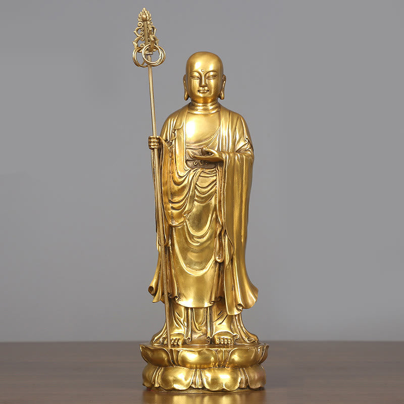 Buddha Stones Ksitigarbha Bodhisattva Figurine Compassion Copper Statue Home Offering Decoration - Ksitigarbha Bodhisattva 13*31.5cm - image 10