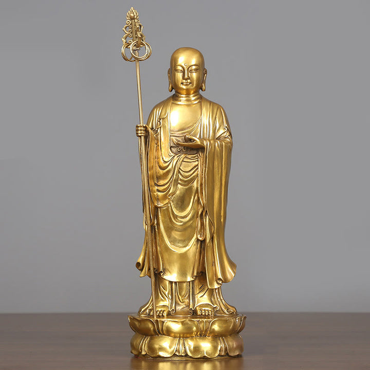 Buddha Stones Ksitigarbha Bodhisattva Figurine Compassion Copper Statue Home Offering Decoration - Ksitigarbha Bodhisattva 13*31.5cm - image 10