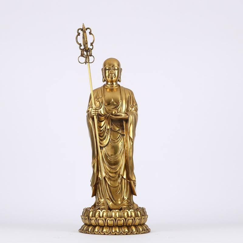 Buddha Stones Ksitigarbha Bodhisattva Figurine Compassion Copper Statue Home Offering Decoration - Ksitigarbha Bodhisattva 34*76cm - image 16