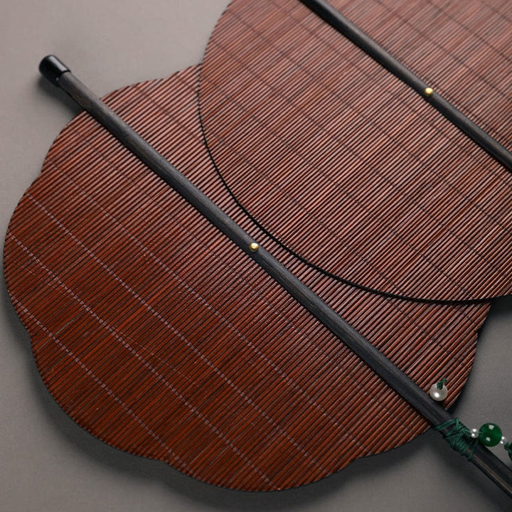 Buddha Stones Handmade Bamboo Thousand Miles of Rivers and Mountains Long Handle Portable Curlable Fan - image 14