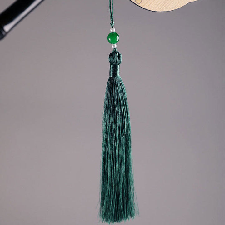 Buddha Stones Handmade Bamboo Thousand Miles of Rivers and Mountains Long Handle Portable Curlable Fan - image 6