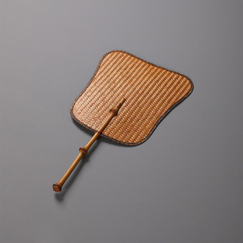 Buddha Stones Chinese Style Handmade Bamboo Long Handle Fan - Fan-Shaped 26*24*43cm - image 8
