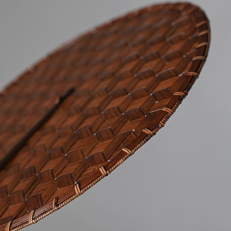 Buddha Stones Vintage Chinese Style Handmade Round Octagonal Shaped Bamboo Long Handle Fan - image 6