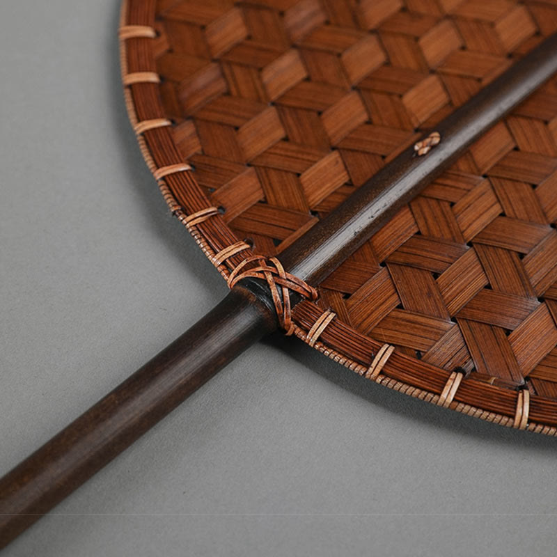 Buddha Stones Vintage Chinese Style Handmade Round Octagonal Shaped Bamboo Long Handle Fan - image 7
