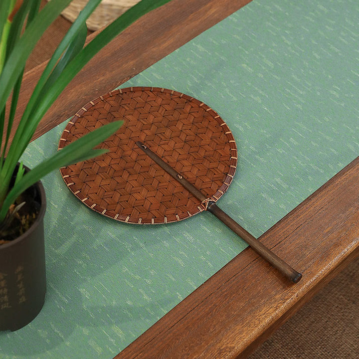 Buddha Stones Vintage Chinese Style Handmade Round Octagonal Shaped Bamboo Long Handle Fan - image 4