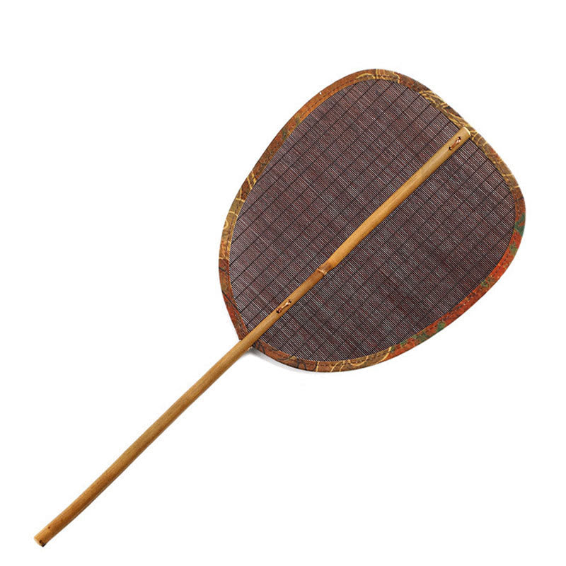 Buddha Stones Summer Retro Chinese Style Handmade Bamboo Woven Round Banana Shape Long Handle Fan - Conical Brown 24*20*45cm - image 9