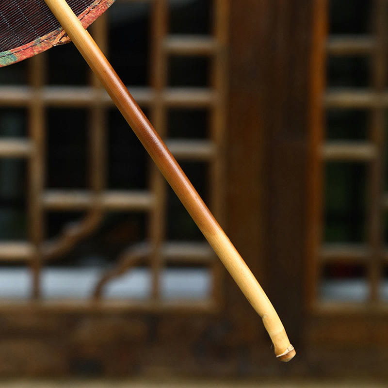 Buddha Stones Summer Retro Chinese Style Handmade Bamboo Woven Round Banana Shape Long Handle Fan - image 14