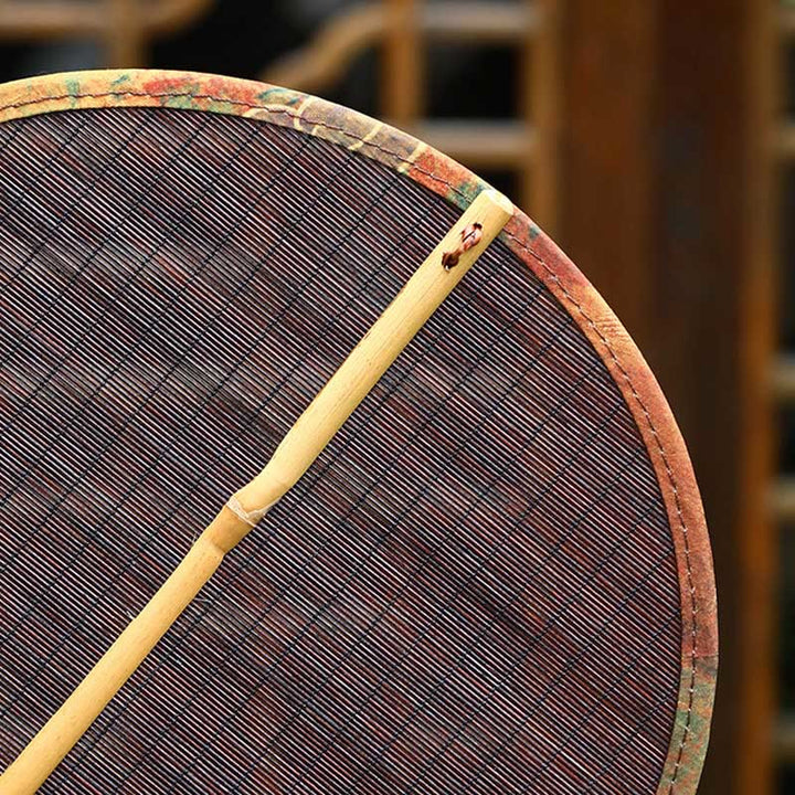 Buddha Stones Summer Retro Chinese Style Handmade Bamboo Woven Round Banana Shape Long Handle Fan - image 13