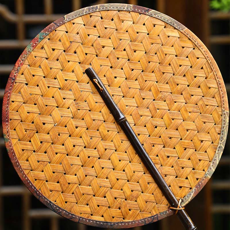 Buddha Stones Summer Retro Chinese Style Handmade Bamboo Woven Round Banana Shape Long Handle Fan - image 18